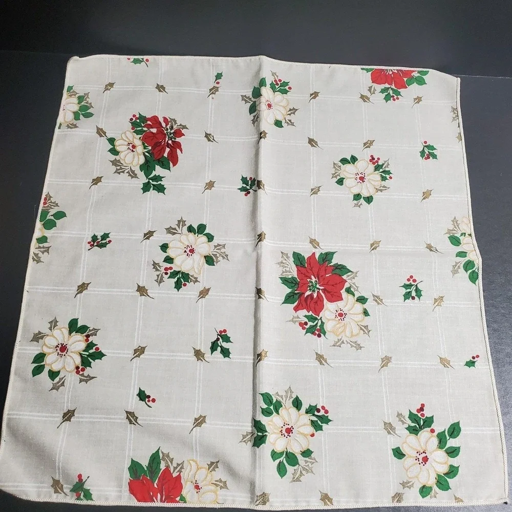 Poinsettia‎ Christmas Holiday Cloth Napkins Set Of 6 MCM Vintage Floral Fabric